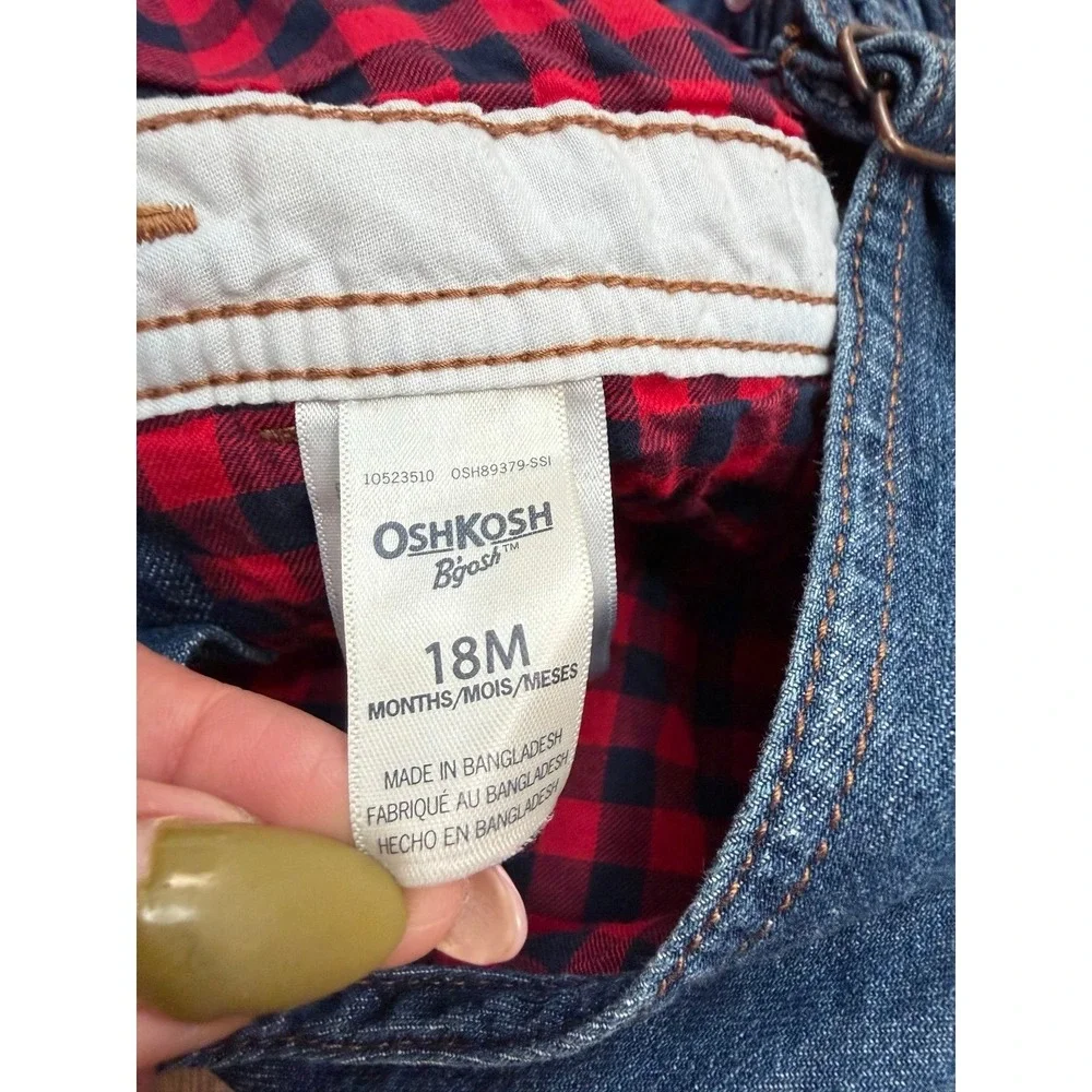 OshKosh B'gosh Girls Denim Overalls Lined Buffalo‎ Plaid – 18M